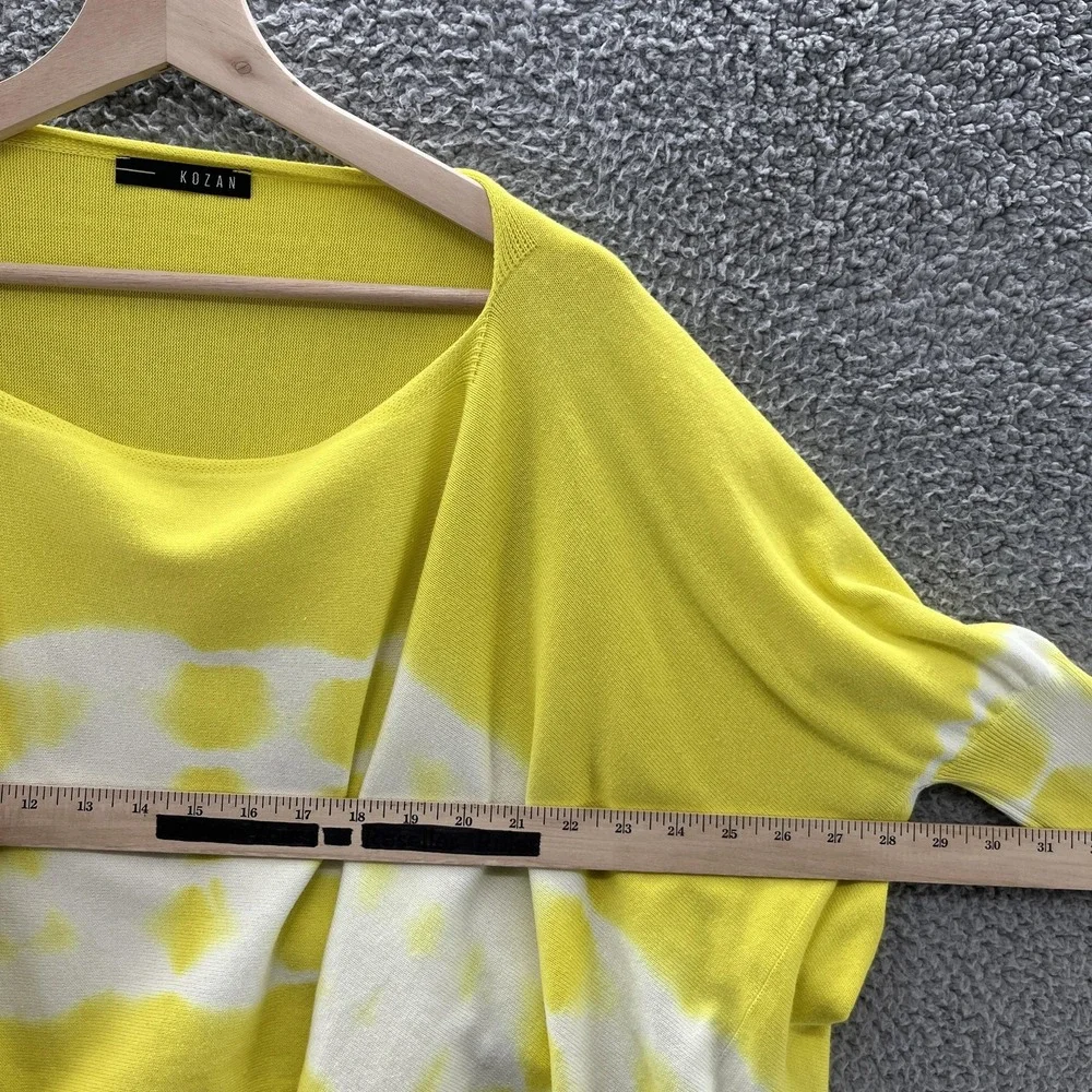 Kozan Sweater Womens OS Yellow White Relaxed Cocoon Cotton Knit Pullover Art Top